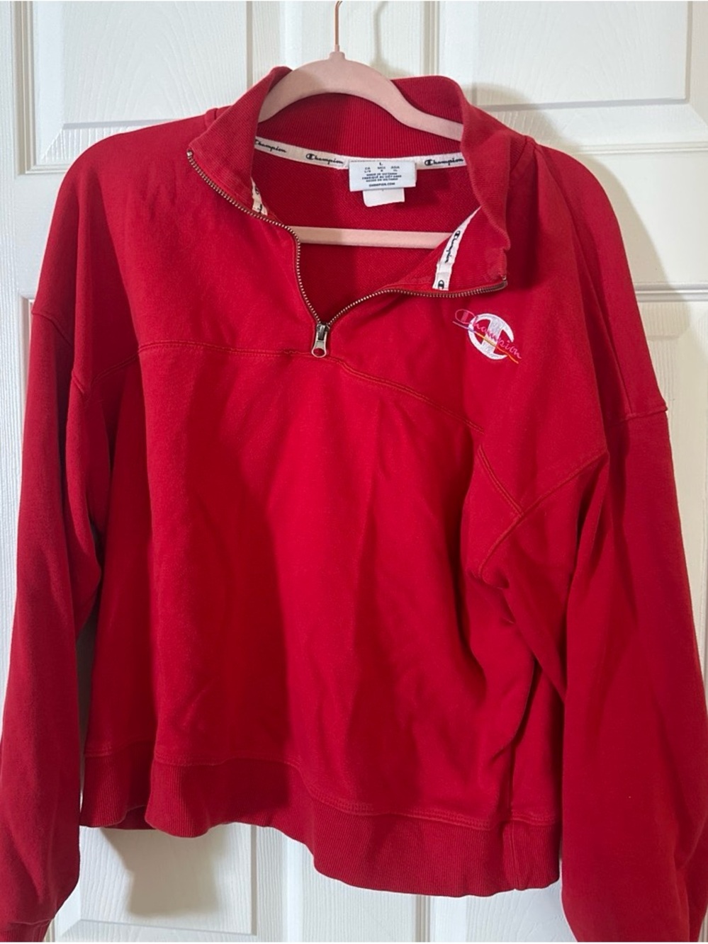 Champion Red Half-Zip Pullover with Logo